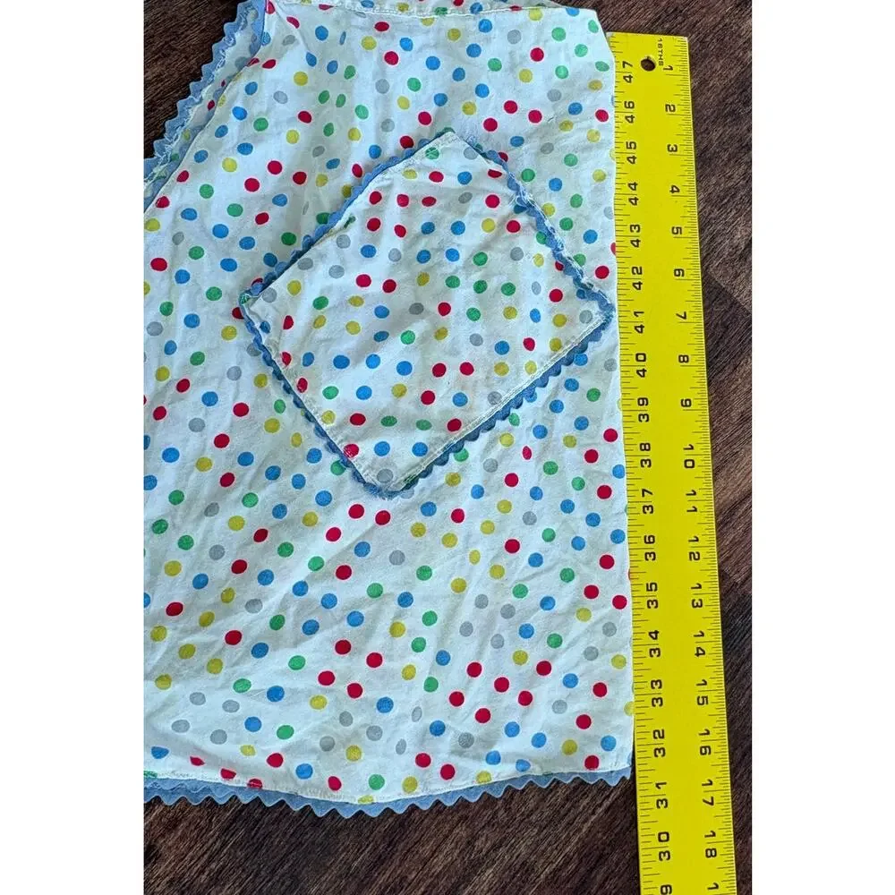 Vintage Kids Polka Dot Apron Blue Trim Retro Child Play Cooking Smock Crafts 70s